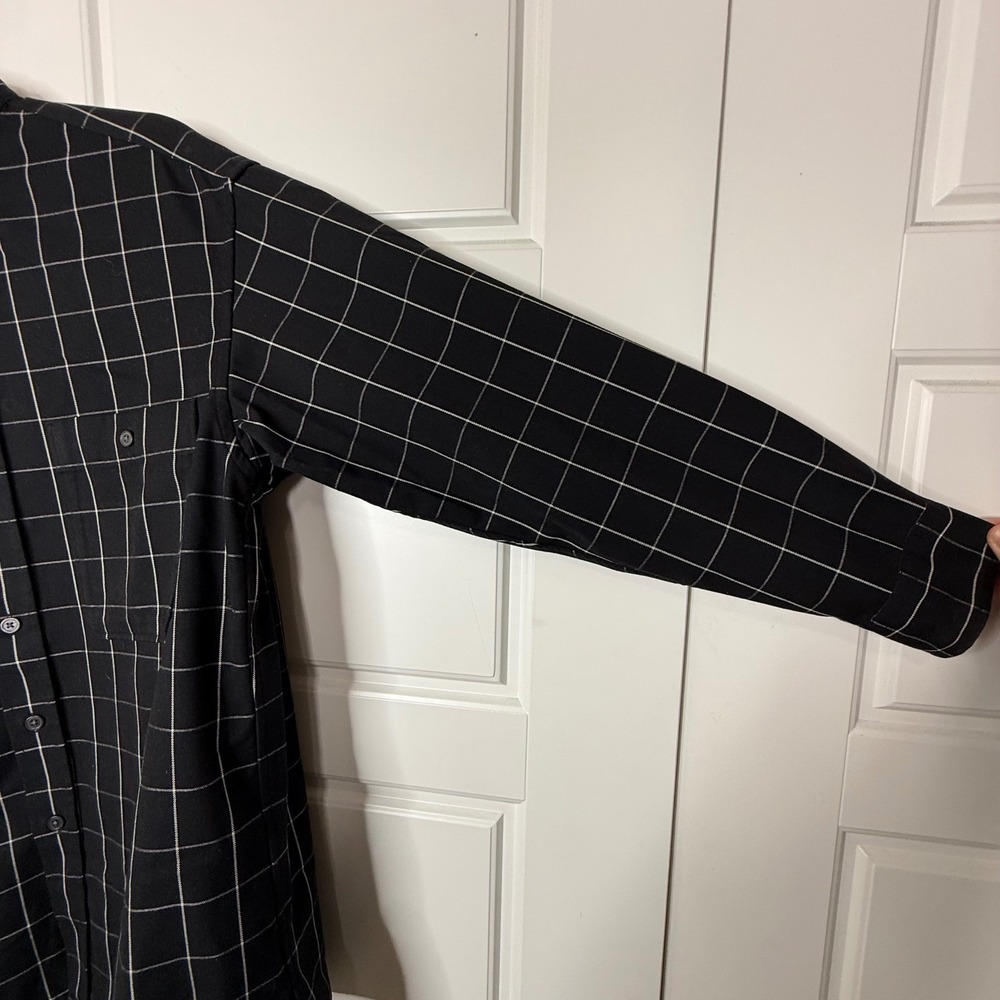 Uniqlo U Band Collar Shirt Mens Small Black Windowpane Check Oversized Lemaire - Picture 6 of 9